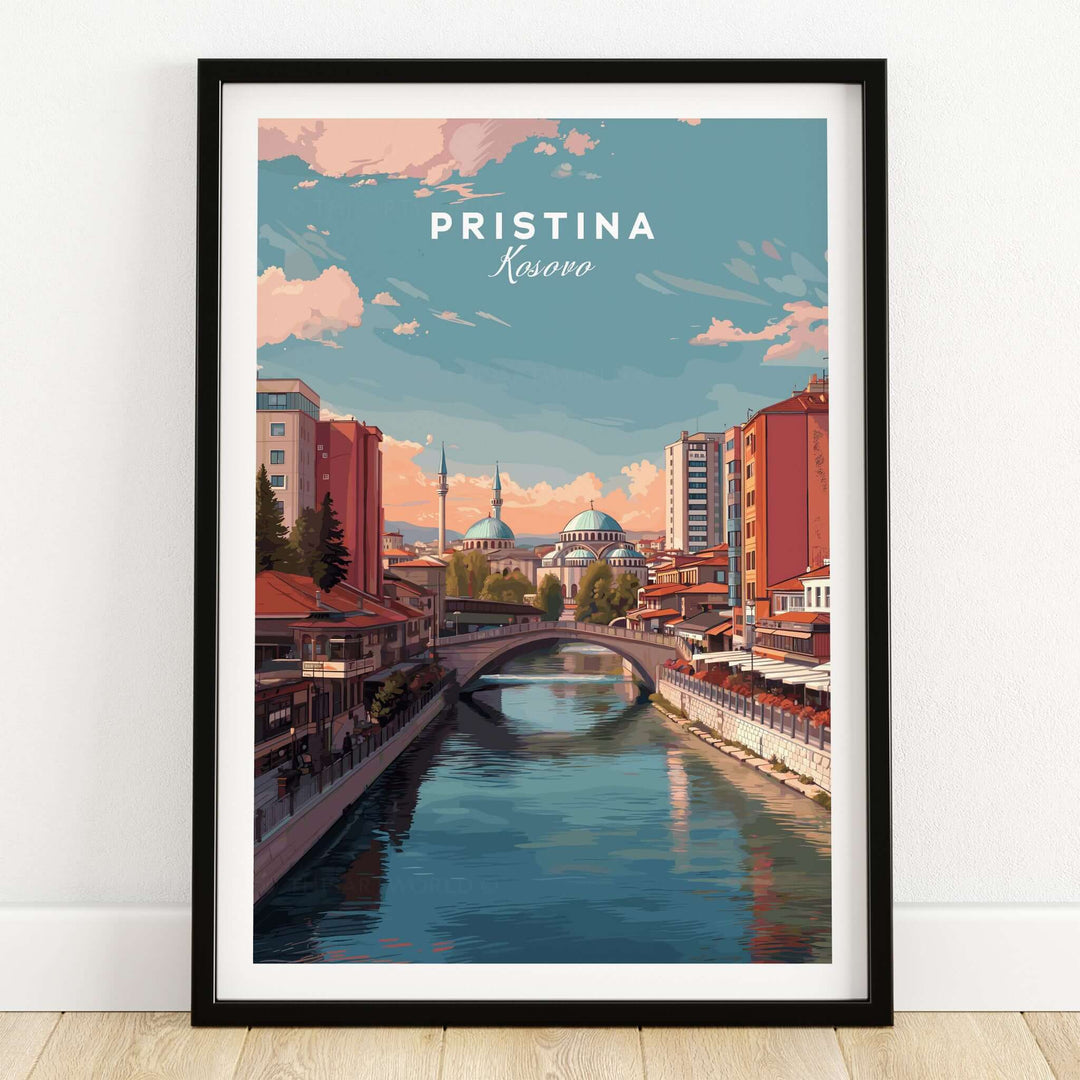 Pristina Canvas Art Print | Balkan City Wall Art featuring a vibrant view of Kosovo's capital with urban architecture.