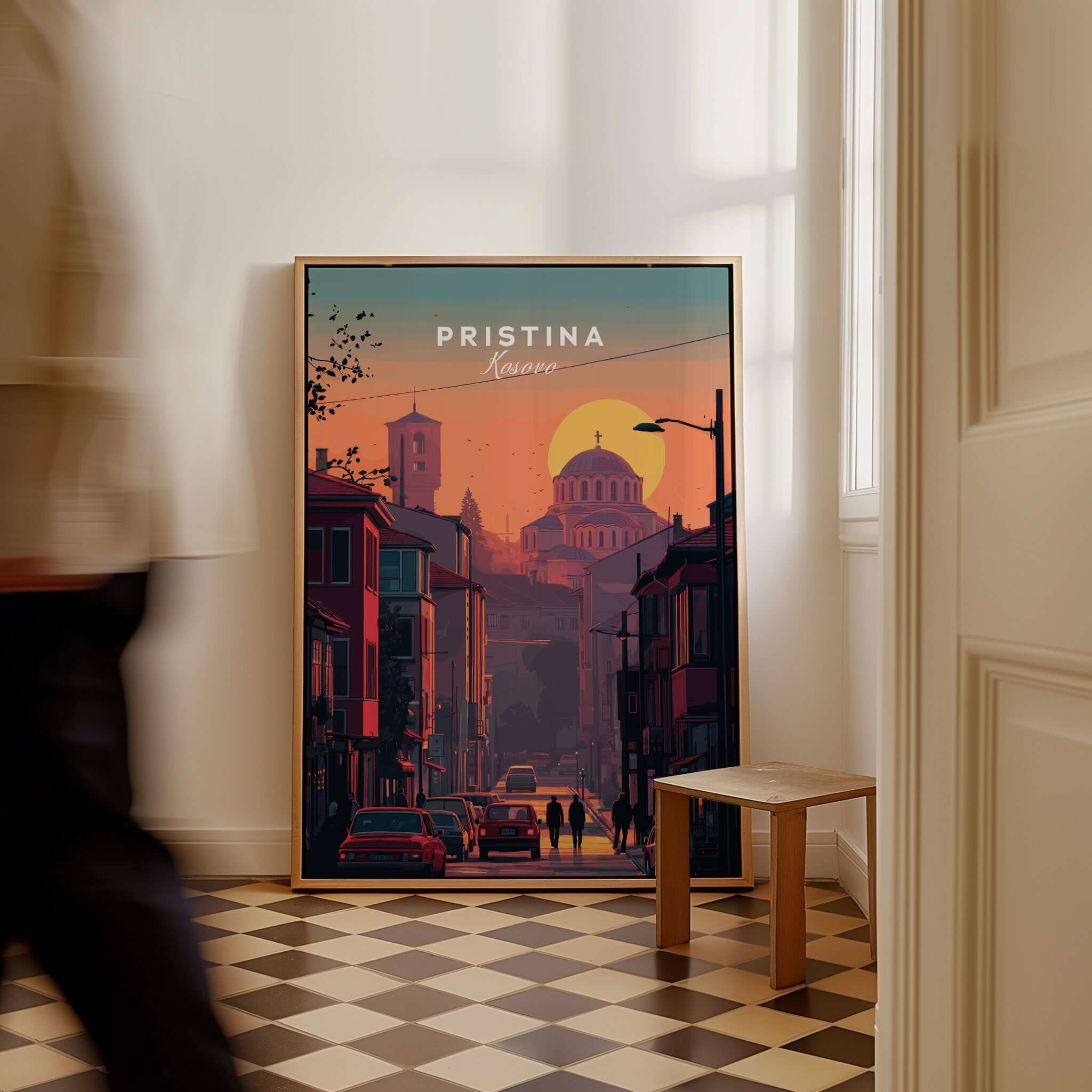 Pristina City Canvas Art Print | Kosovo Travel Wall Decor showcasing a vibrant street scene in Pristina.