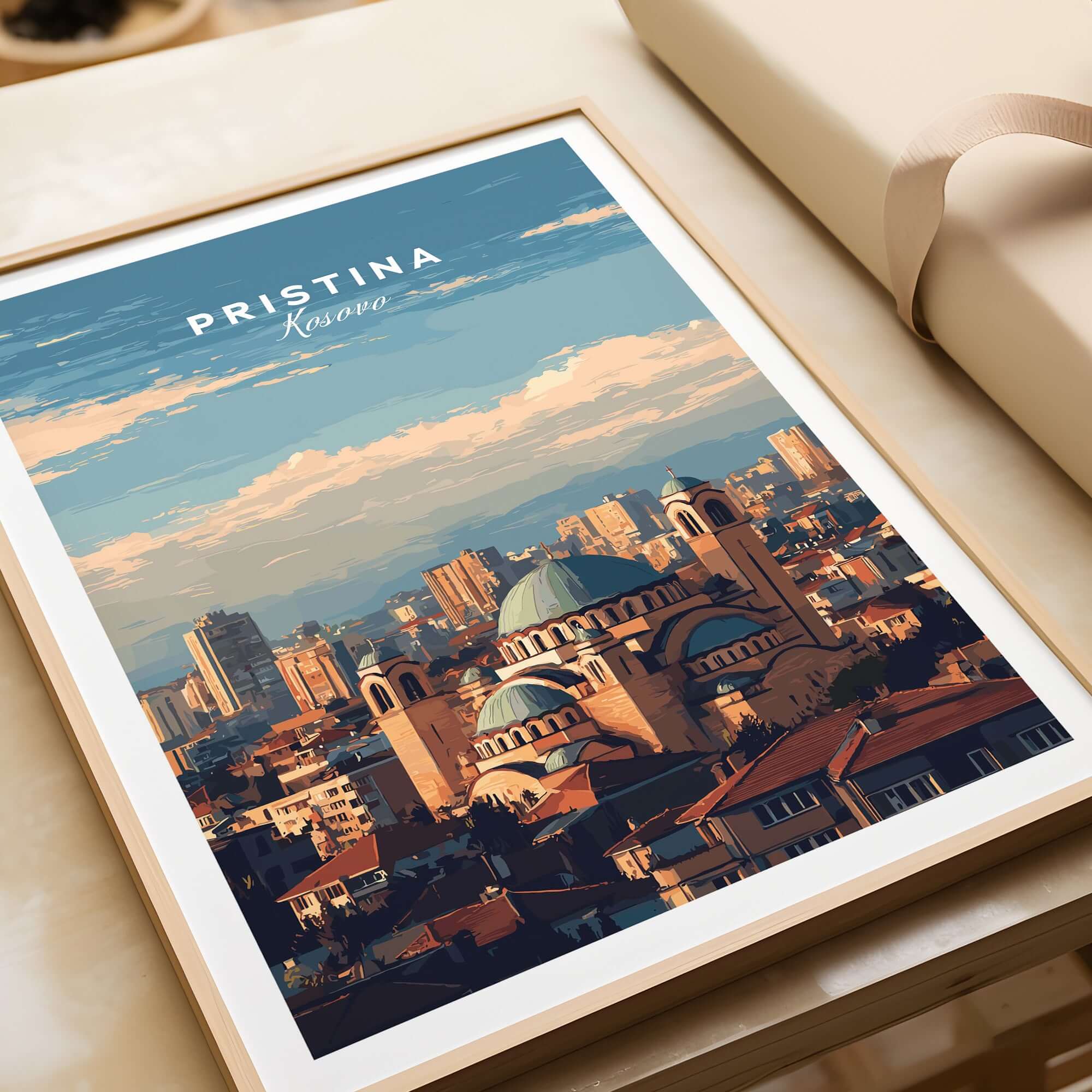 Pristina City View Canvas Print | Kosovo Urban Wall Decor showcasing vibrant cityscape and architectural beauty.