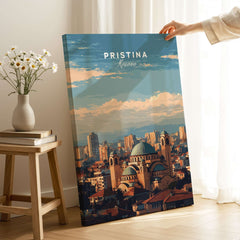 Pristina City View Canvas Print | Kosovo Urban Wall Decor showcasing a vibrant cityscape of Pristina.
