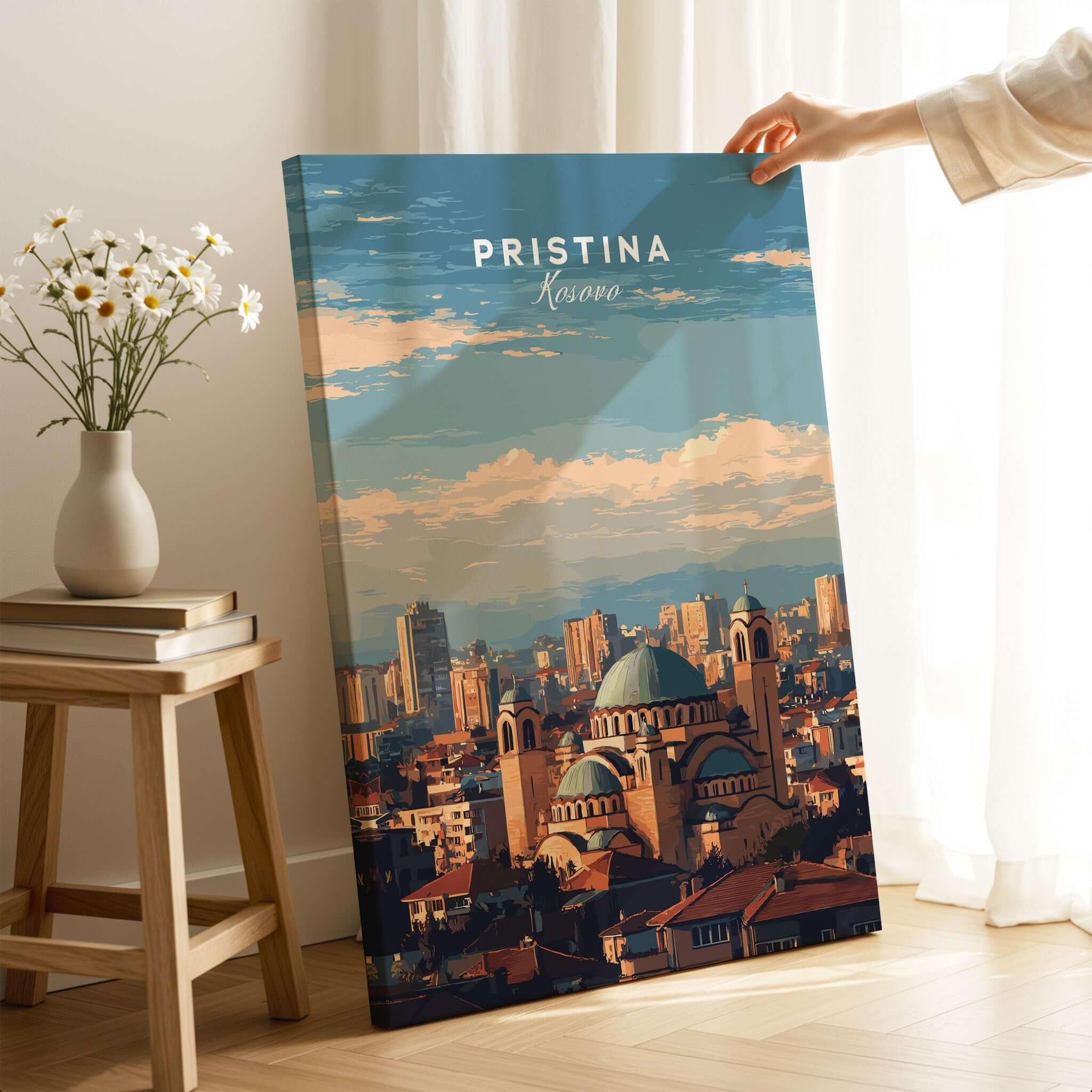Pristina City View Canvas Print | Kosovo Urban Wall Decor showcasing a vibrant cityscape of Pristina.