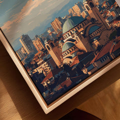 Pristina City View Canvas Print | Kosovo Urban Wall Decor showcasing vibrant city skyline and architectural details.