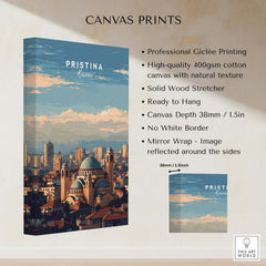 Pristina City View Canvas Print | Kosovo Urban Wall Decor showcasing detailed product features and design elements.