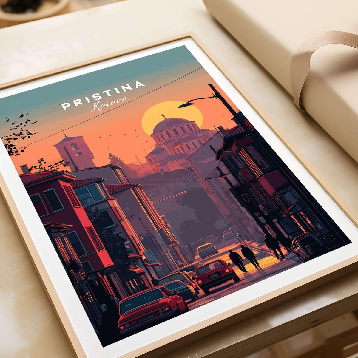 Pristina City Canvas Art Print | Kosovo Travel Wall Decor showcasing the vibrant skyline and sunset of Pristina.