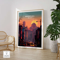 Pristina City Canvas Art Print | Kosovo Travel Wall Decor showcasing vibrant urban skyline.