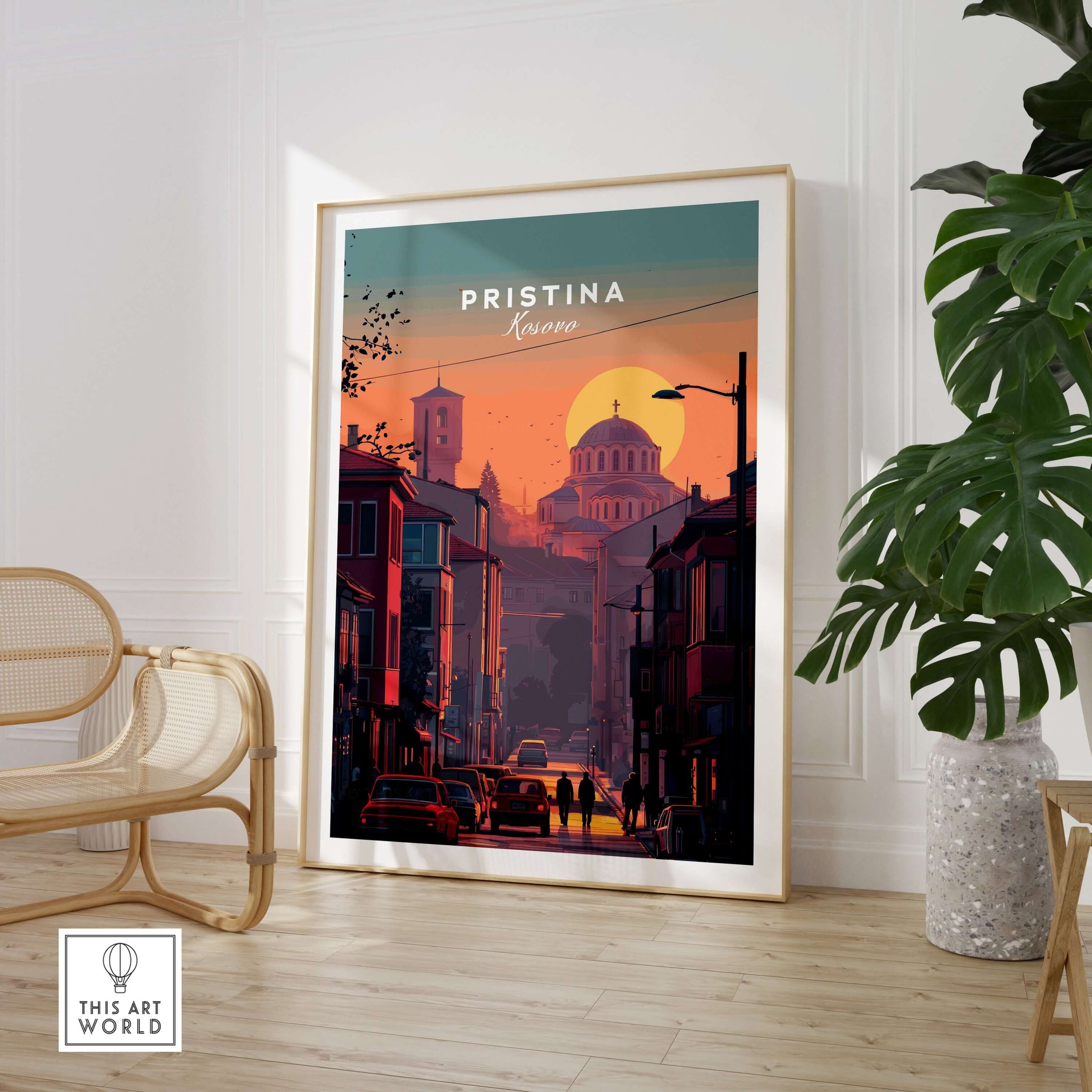 Pristina City Canvas Art Print | Kosovo Travel Wall Decor showcasing vibrant urban skyline.