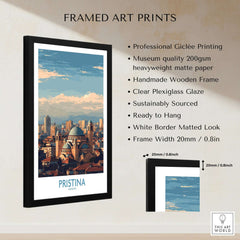 Pristina Kosovo City Skyline Art Print | Christ the Saviour Cathedral Poster framed art print with professional Giclée printing.