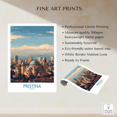 Pristina Kosovo City Skyline Art Print | Christ the Saviour Cathedral Poster showcasing fine art print details.