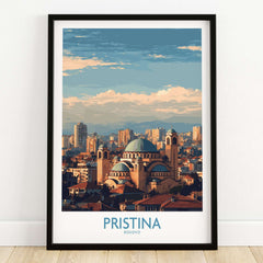 Pristina Kosovo City Skyline Art Print | Christ the Saviour Cathedral Poster featuring a stunning view of the city.