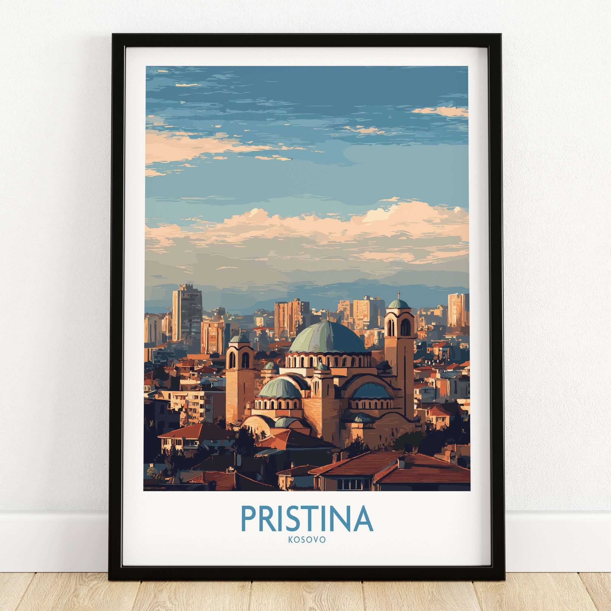 Pristina Kosovo City Skyline Art Print | Christ the Saviour Cathedral Poster featuring a stunning view of the city.