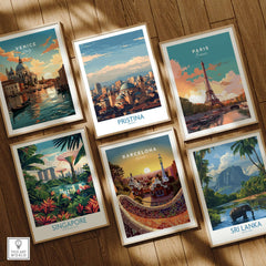 Pristina Kosovo City Skyline Art Print | Christ the Saviour Cathedral Poster displayed among other iconic travel art prints.