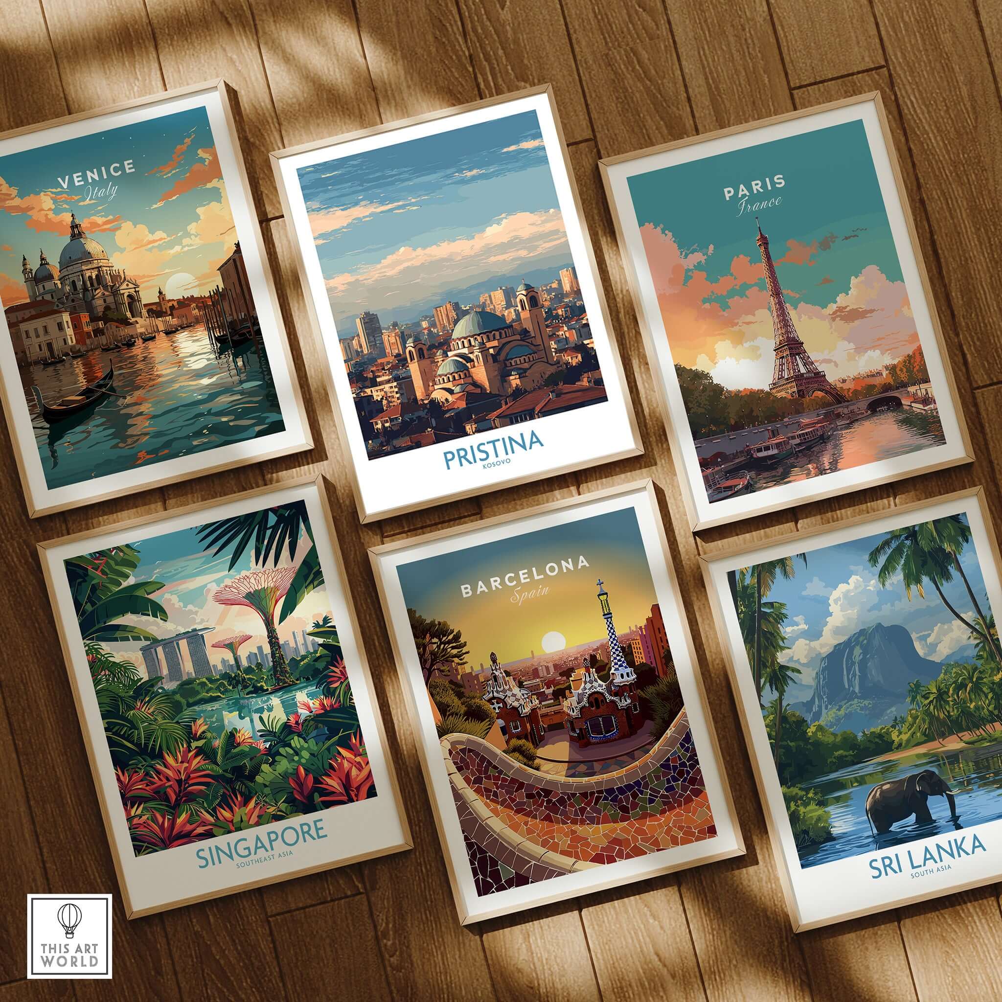 Pristina Kosovo City Skyline Art Print | Christ the Saviour Cathedral Poster displayed among other iconic travel art prints.