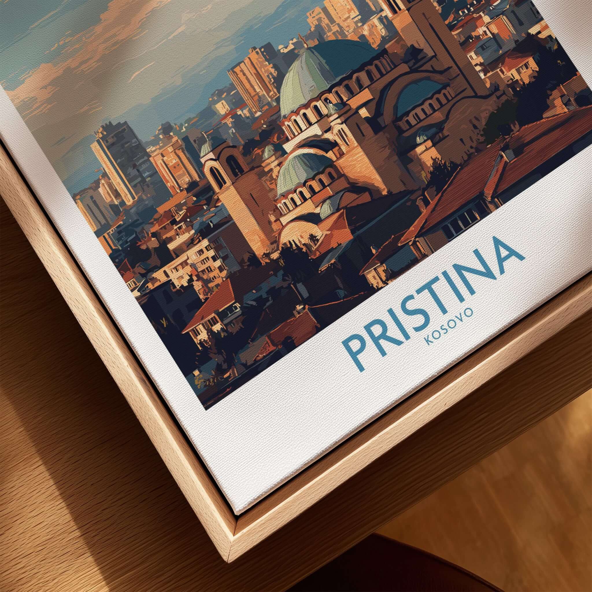Pristina Kosovo City Skyline Art Print | Christ the Saviour Cathedral Poster showcasing city's vibrant landscape.