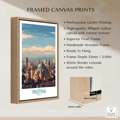 Pristina Kosovo City Skyline Art Print | Christ the Saviour Cathedral Poster framed with detailed description.