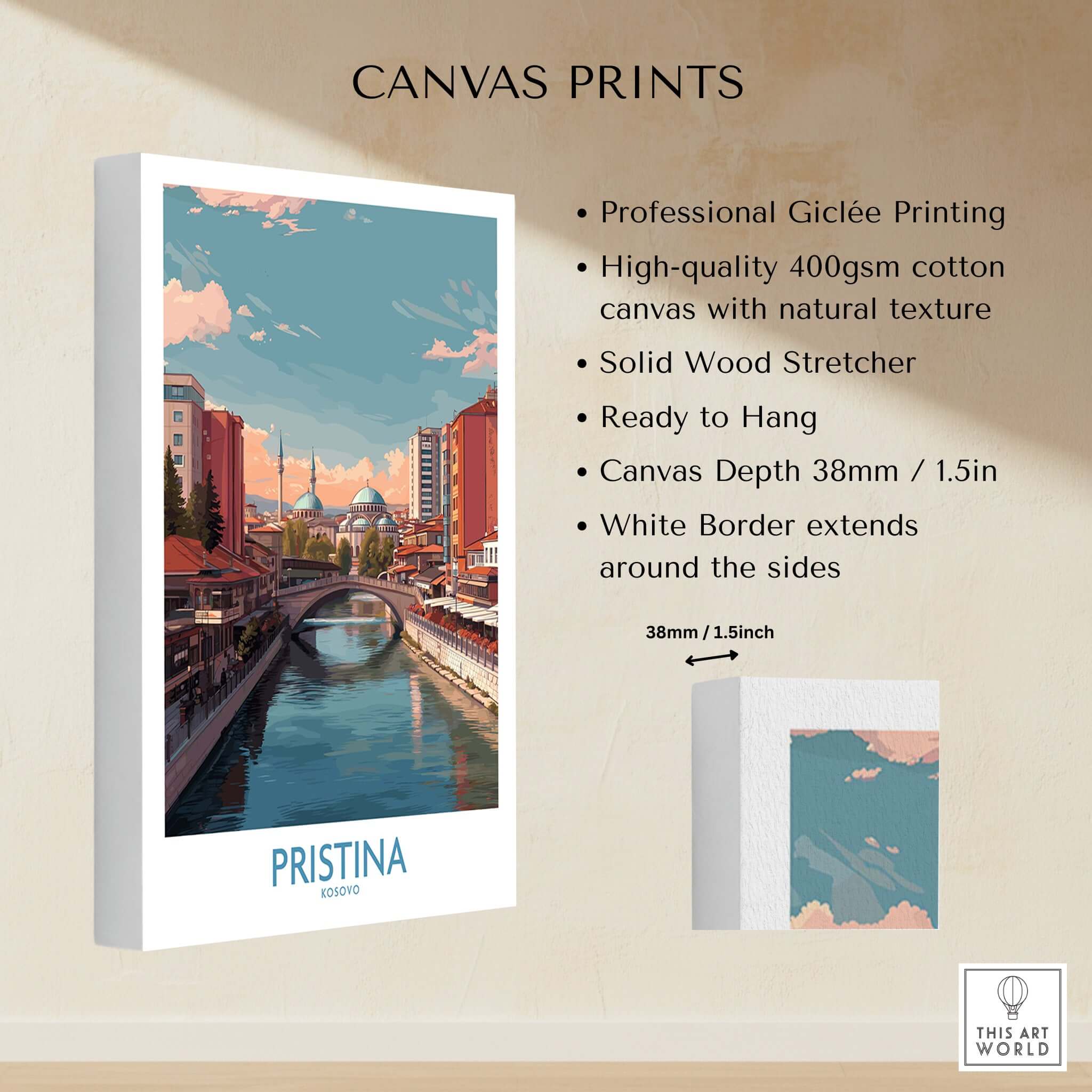 Pristina Kosovo River View Art Print | Cityscape Poster featuring professional Giclée printing on high-quality canvas.