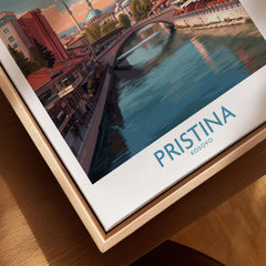 Pristina Kosovo River View Art Print | Cityscape Poster showcasing the river view and urban skyline of Pristina.