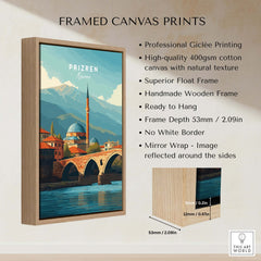 Prizren Bistrica River Old Town Canvas Print | Balkan Travel Wall Decor framed print with professional Giclée printing.
