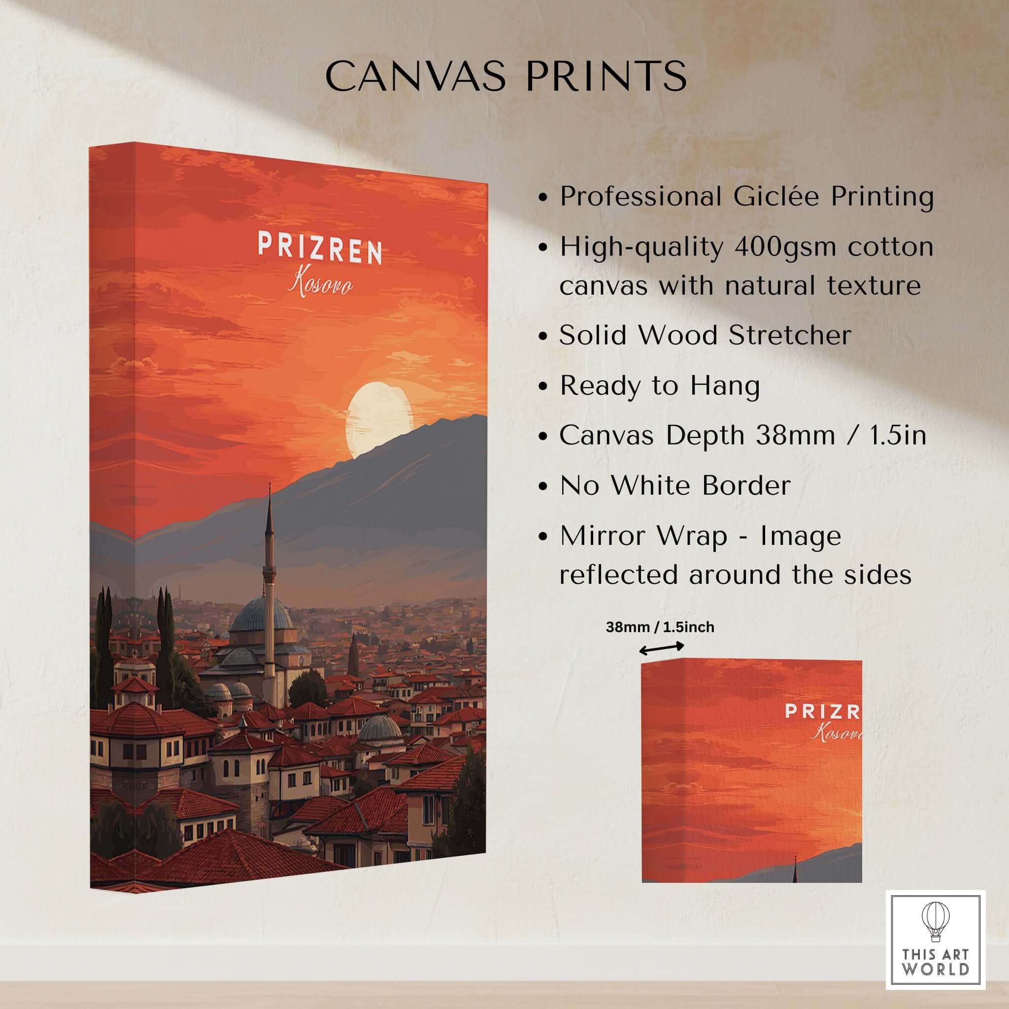 Prizren Canvas Art Print | Balkan Wall Decor showcasing professional Giclée printing and vibrant Balkan scenery.
