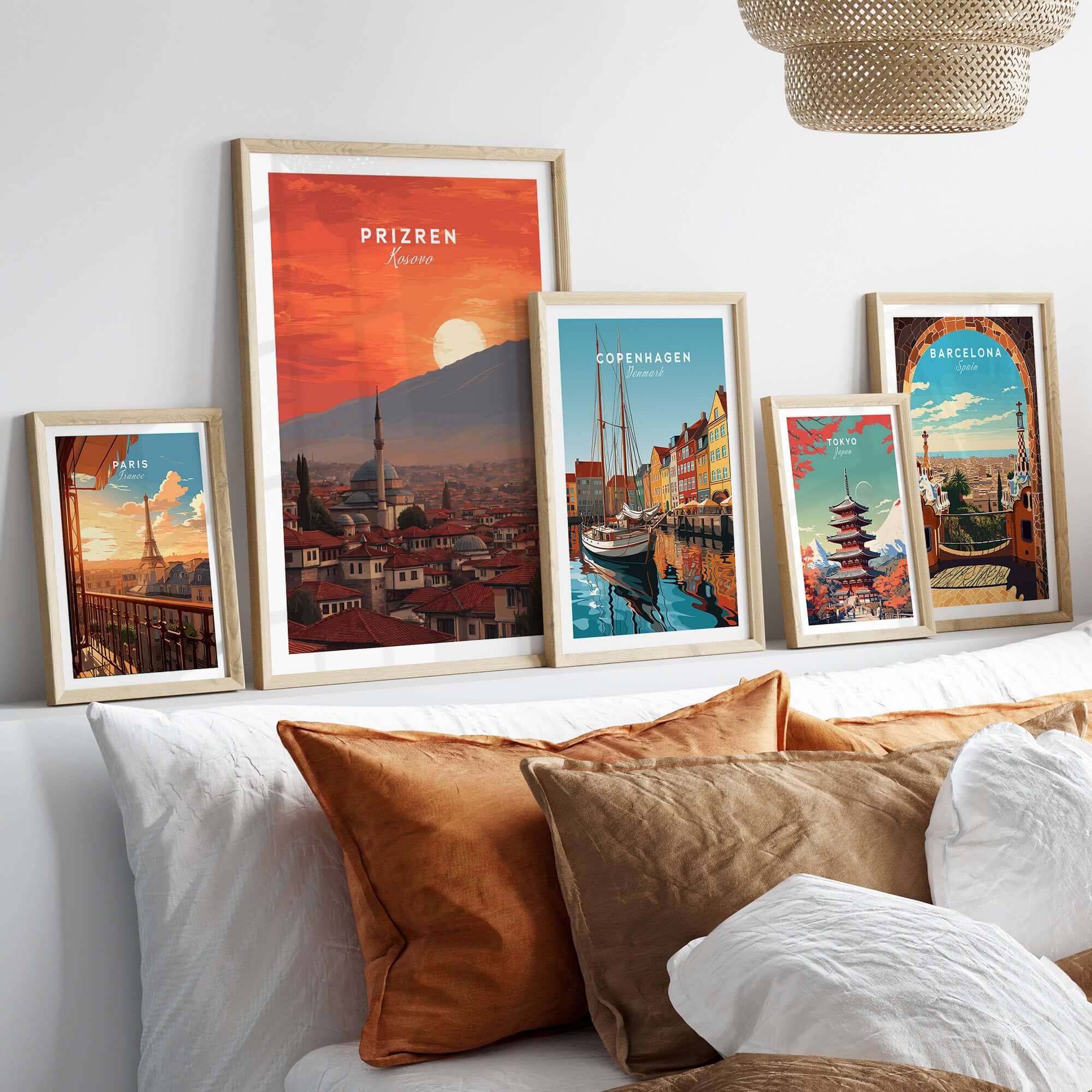 Prizren Canvas Art Print | Balkan Wall Decor showcased among other city art prints on a stylish wall.