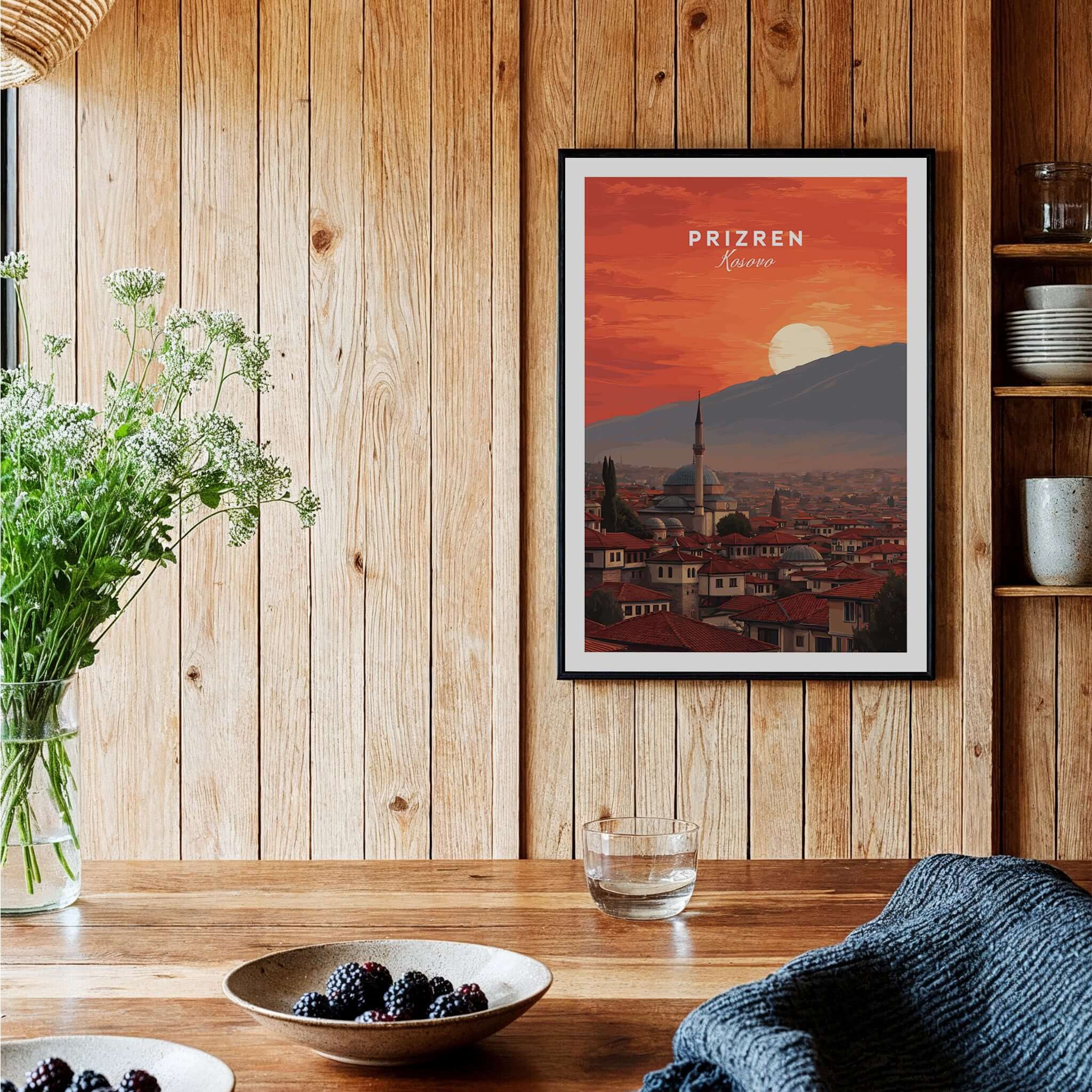 Prizren Canvas Art Print | Balkan Wall Decor capturing the stunning skyline of Prizren at sunset.