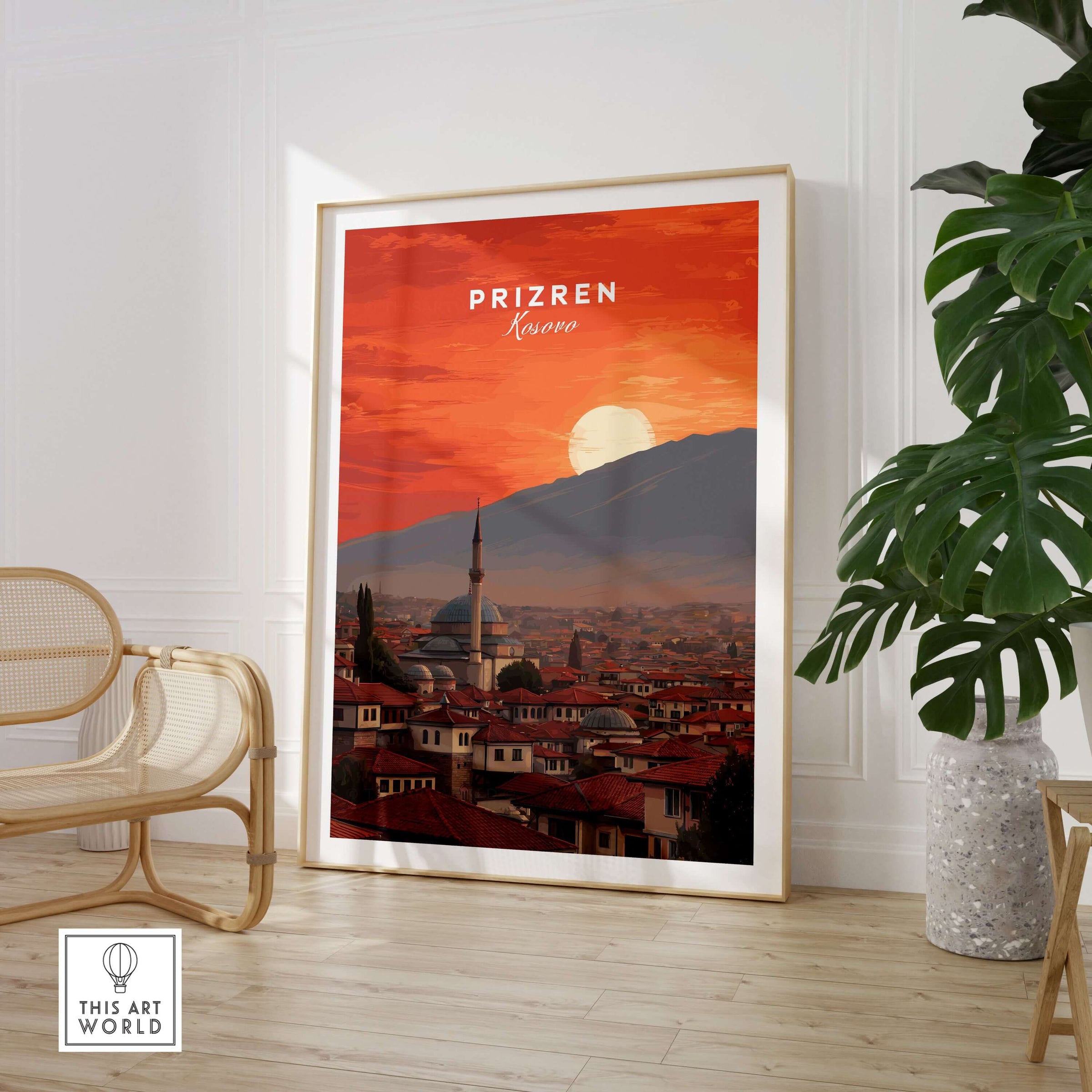 Prizren Canvas Art Print | Balkan Wall Decor showcasing the stunning cityscape of Prizren at sunset.