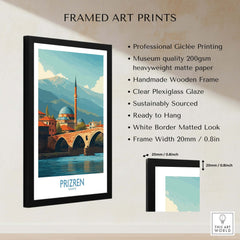 Prizren Kosovo Art Print framed with a clear plexiglass glaze, showcasing the picturesque cityscape of Prizren.