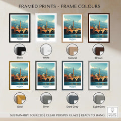 Framed prints available in various colors for Prizren Kosovo Art Print - Black, White, Natural, Brown, Gold, Silver, Dark Grey, Light Grey.