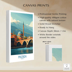 Prizren Kosovo Art Print showcasing professional Giclée printing on high-quality cotton canvas with a stunning design.