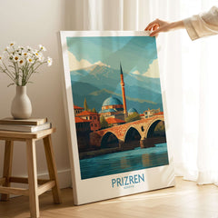 Prizren Kosovo Art Print depicting the iconic city with its historical architecture and scenic landscape.
