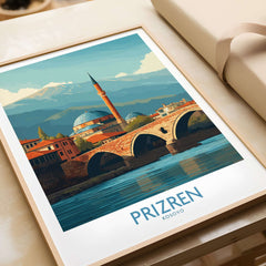 Prizren Kosovo Art Print showcasing the historic bridge and architecture of Prizren, capturing its enchanting beauty.