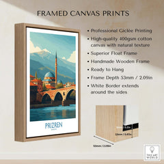 Prizren Kosovo Art Print displayed in a high-quality framed canvas with natural texture and modern design.