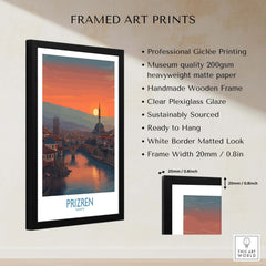 Prizren Kosovo Sunset Art Print | River Bistrica View Poster framed art print showcasing a serene sunset scene.