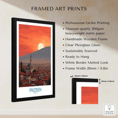 Prizren Kosovo Sunset Old Town Art Print | Sinan Pasha Mosque Poster showcasing framed art print details.