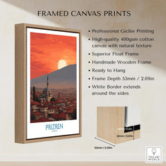 Prizren Kosovo Sunset Old Town Art Print | Sinan Pasha Mosque Poster framed canvas print displaying the beauty of Prizren.