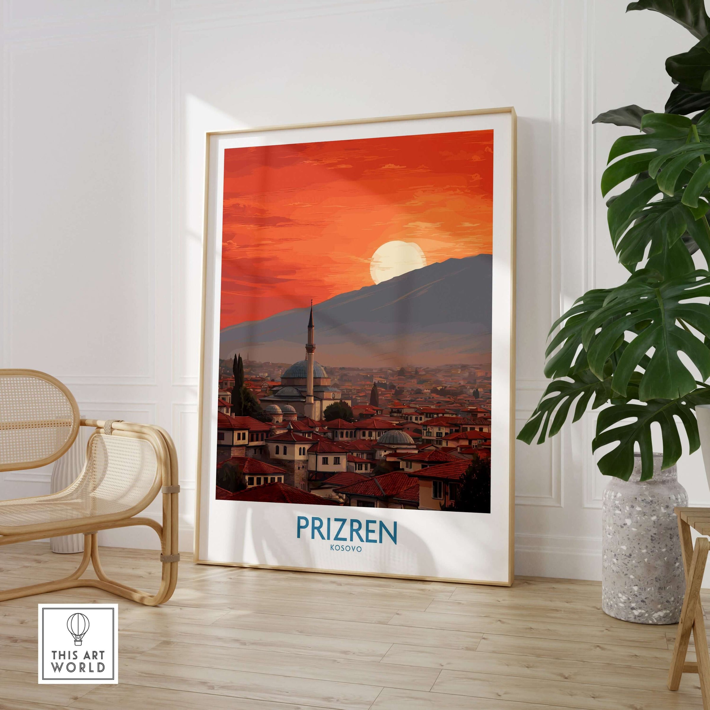 Prizren Kosovo Sunset Old Town Art Print | Sinan Pasha Mosque Poster featuring stunning sunset over Old Town.