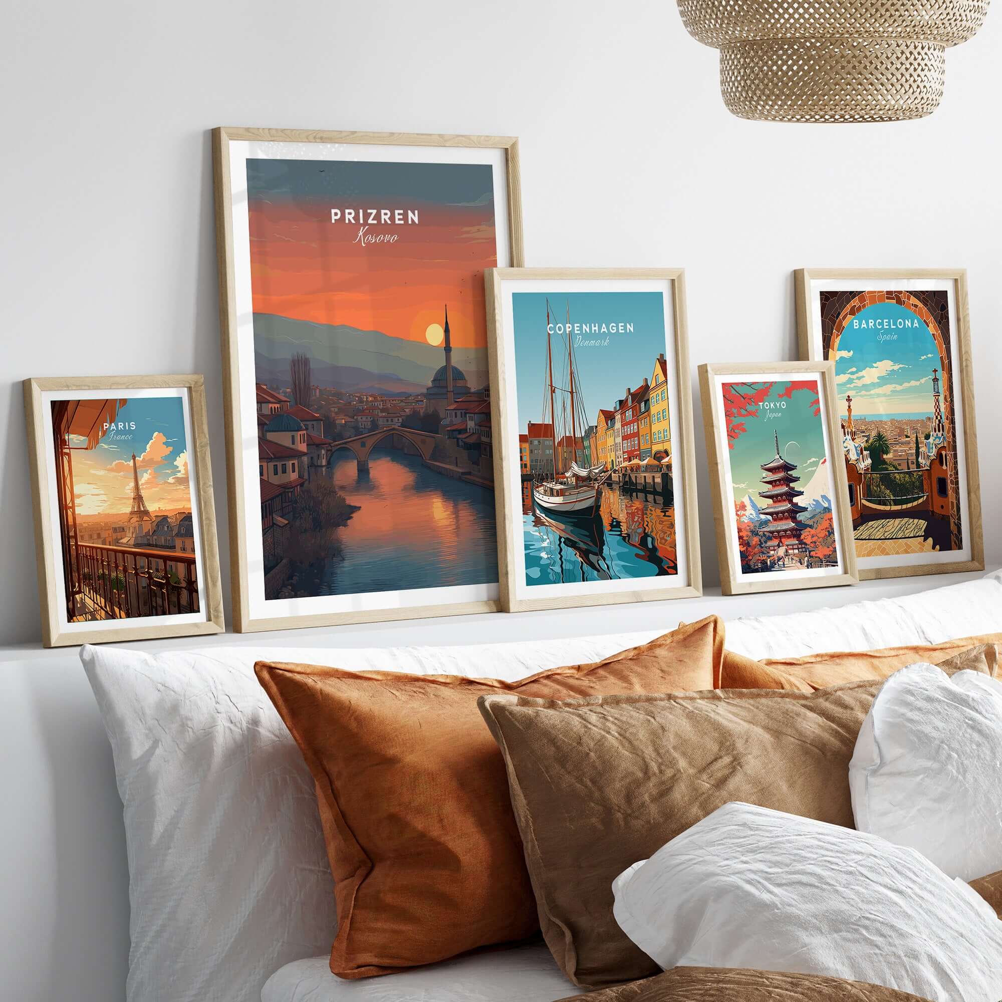 Prizren Old Town Canvas Print | Kosovo City Wall Art displayed among various framed city prints.