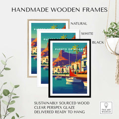 Puerto de Mogán Gran Canaria Art Print - Puerto de Mogán Village Poster - Colorful Coastal Decor framed in natural, white, and black wood