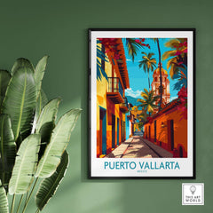 Puerto Vallarta Poster Mexico vibrant wall art featuring colorful streets and palm trees