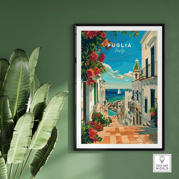 Puglia Poster Italy showcasing charming landscapes and iconic sights, perfect for adding a stylish Italian touch to home decor. Travel Prints.