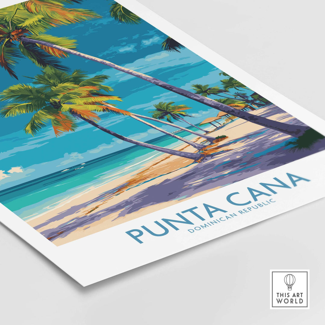 Punta Cana poster featuring palm trees and turquoise waters of the Dominican Republic's stunning beaches.