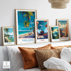 Punta Cana Poster - Dominican Republic Resort Landscape Print - Caribbean Travel Decor displayed in stylish frames on a wall.