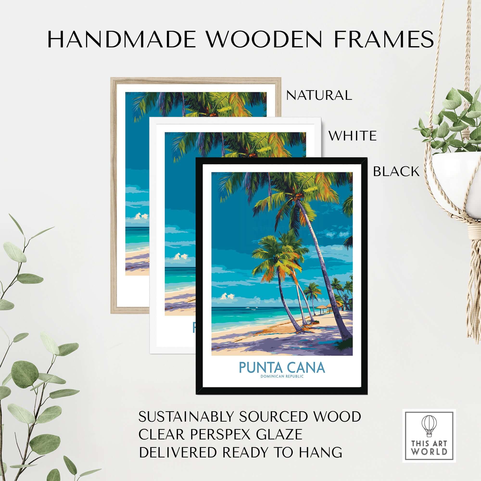 Punta Cana Poster - Dominican Republic Resort Landscape Print - Caribbean Travel Decor in handmade wooden frames.