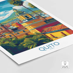 Ecuador Quito Cityscape Travel Print Poster Colonial Churches Andes Mountain Wall Art