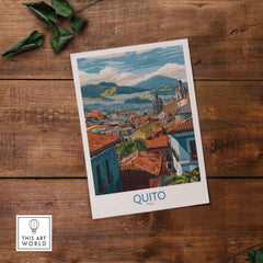 Ecuador Quito Rooftops Travel Poster City View Print Andes Landscape Wall Art South America
