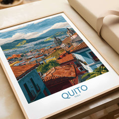 Ecuador Quito Rooftops Travel Poster City View Print Andes Landscape Wall Art South America