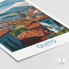 Ecuador Quito Rooftops Travel Poster City View Print Andes Landscape Wall Art South America