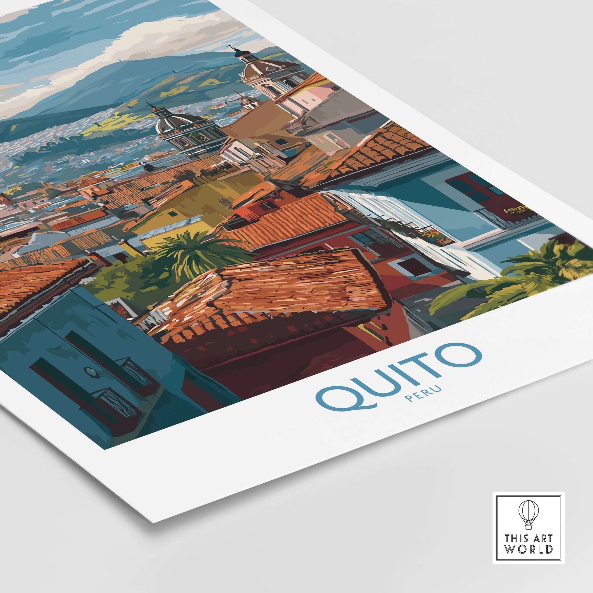 Ecuador Quito Rooftops Travel Poster City View Print Andes Landscape Wall Art South America