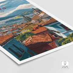 Quito Ecuador Travel Print Rooftop View Poster Cityscape Andes Hills Wall Art Decor featuring colorful rooftops.