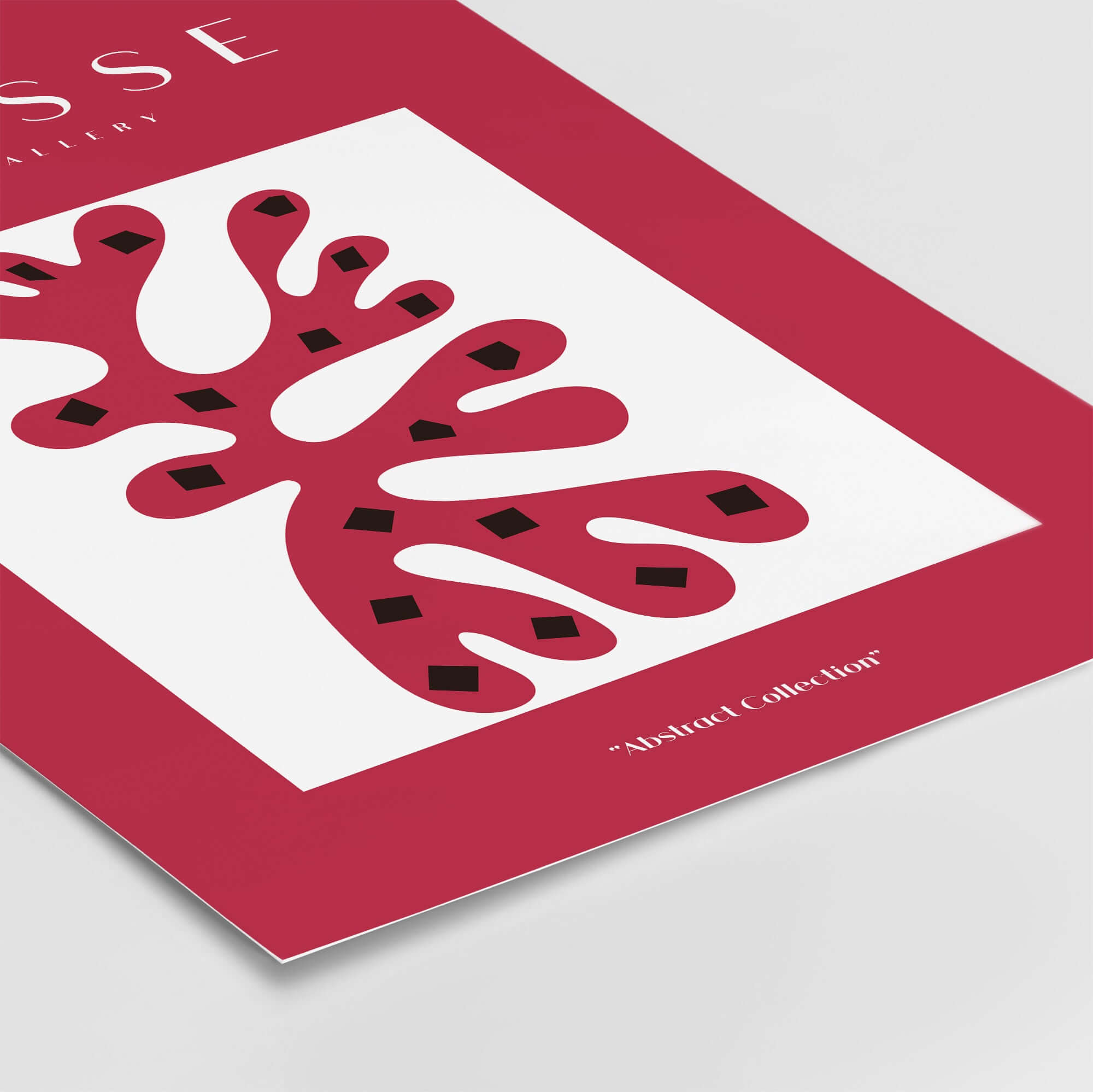 Matisse Art Prints - Red Coral Abstract Black Diamonds Poster features a vibrant red coral design with black diamonds.