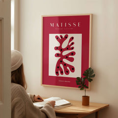 Matisse Art Prints - Red Coral Abstract Black Diamonds Poster showcased in a stylish interior setting.